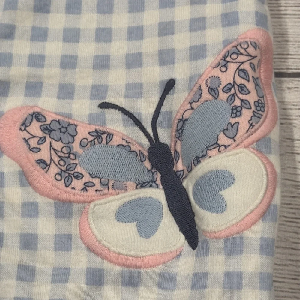 Carter’s Baby Girls Blue and White Gingham Check Romper with Butterfly